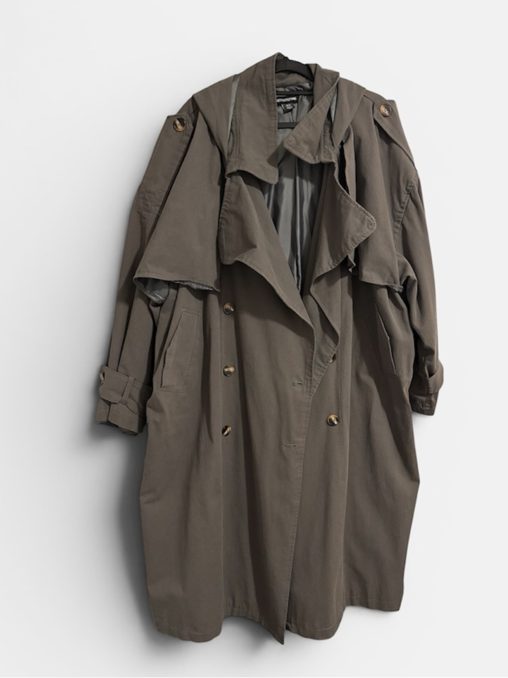 PLT - Women's Dark Oversized Taupe Trench Coat - Picture 6 of 8